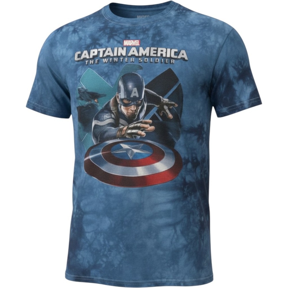 Marvel Captain America The Winter Soldier Blue Tie Dye Graphic T-Shirt Mens Med